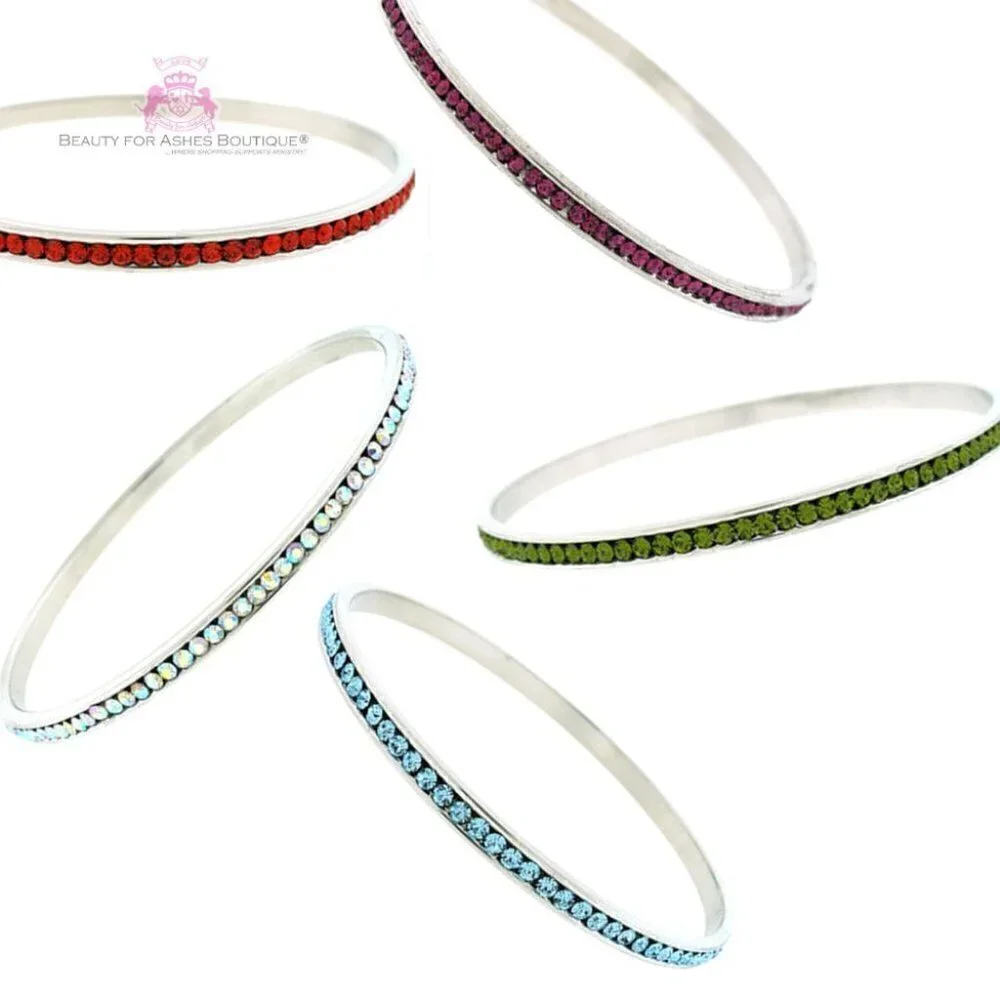 Clear Layering Crystal Elegant Gold Tone Slim Classic Eternity Bangle Bracelet
